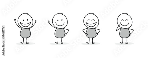 Business concept. Funny stickman showing gestures. Vector