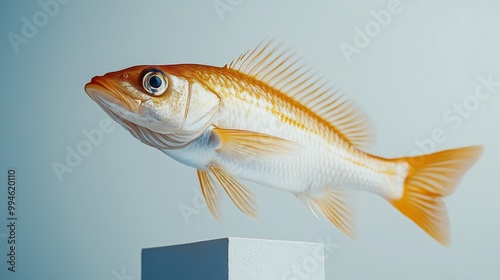 One single fish isolated a clean white background minimalist and clean composition photo