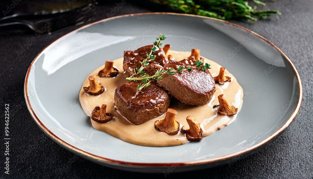 Venison medallions with chanterelles in whiskey cream sauce Venison medallions with chanterelles in whiskey cream sauce