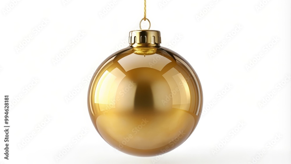 Golden christmas bauble is hanging on a white background reflecting the light Golden christmas bauble is hanging on a white background reflecting the light