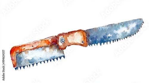 Pruning saw watercolor drawing isolated on a white background Clipart of a garden saw Handdrawn vector design photo