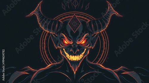 closeup demon illustration for halloween background