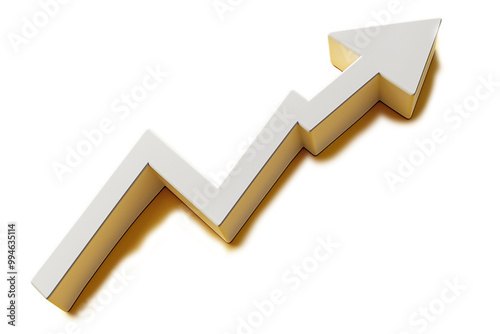 White 3D staggered arrow pointing upward, isolated on white background, png, transparent
