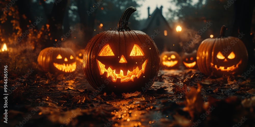 A chilling breeze and eerie sounds create a spooky ambiance for Halloween night A chilling breeze and eerie sounds create a spooky ambiance for Halloween night