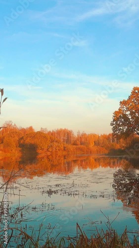 Beautiful autumn landscape, forest and calm water
