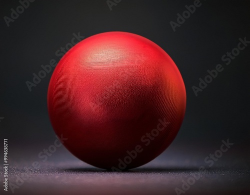 A large red ball lies against a dark background, light falls on the ball and casts shadows