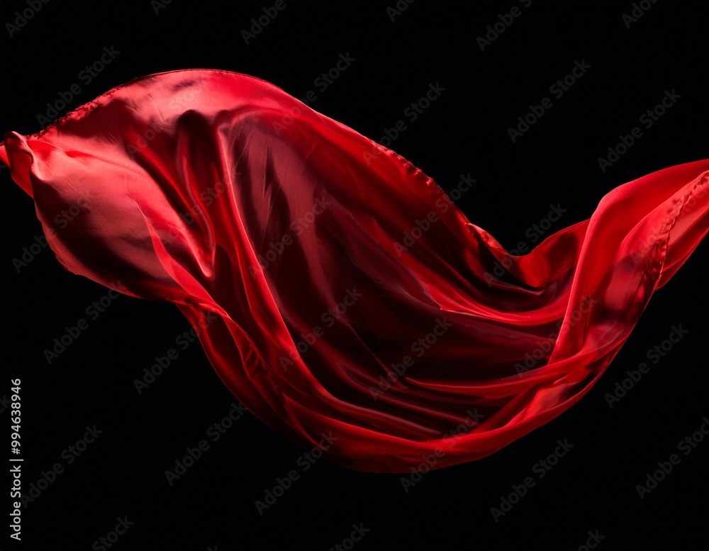 Fototapeta premium Ein roter durchsichtiger Seidenschal weht im Wind, schwarzer Hintergrund