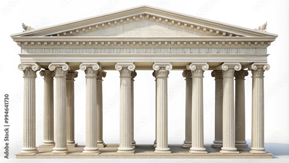 Obraz premium Classical greek temple building with ionic order columns on white background representing ancient greek architecture