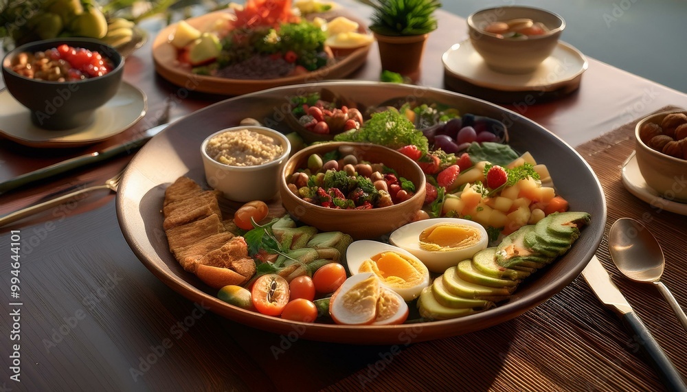 A tranquil scene highlighting a balanced meal with nutritious foods for mindful eating and a healthy lifestyle. A tranquil scene highlighting a balanced meal with nutritious foods for mindful eating and a healthy lifestyle.