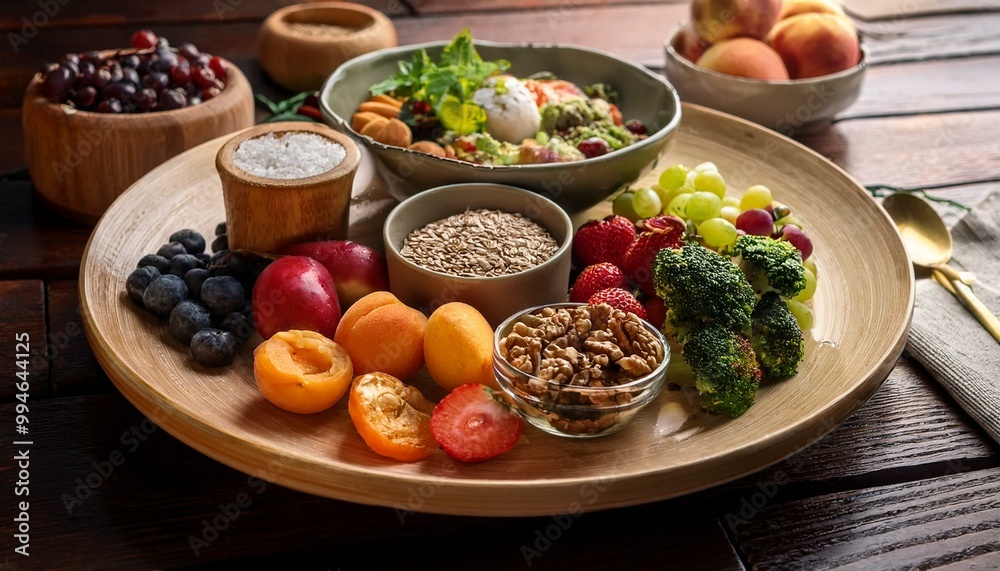 A tranquil scene highlighting a balanced meal with nutritious foods for mindful eating and a healthy lifestyle. A tranquil scene highlighting a balanced meal with nutritious foods for mindful eating and a healthy lifestyle.