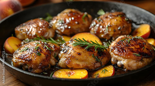 Pan-Seared Peach Glazed Chicken Thighs with Roasted Peaches