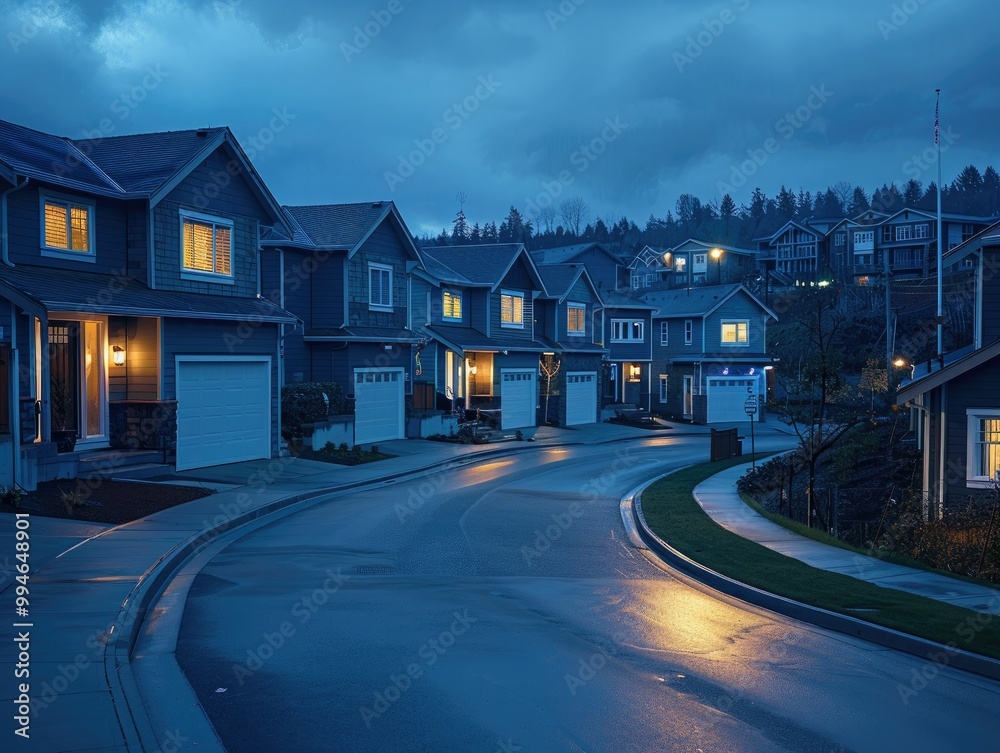 Low-light cul-de-sac: Nighttime atmosphere, soft streetlights, tranquil homes
Low-light cul-de-sac: Nighttime atmosphere, soft streetlights, tranquil homes