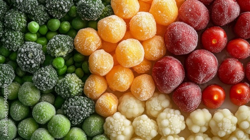 Wallpaper Mural Close-up of mixed frozen vegetables in various colors and shapes, forming a seamless background, glistening with icy textures Torontodigital.ca