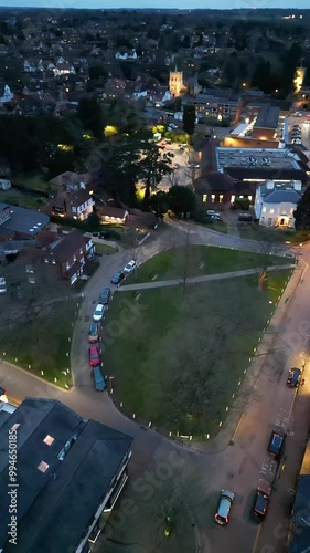 High Angle Night Footage of Illuminated Harpenden Town of England Great Britain. March 16th, 2024 photo