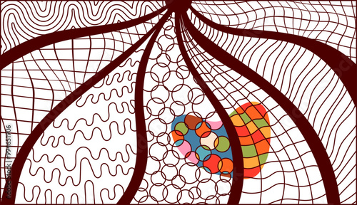 Groovy zentangle coloring antistress page sepia tone.