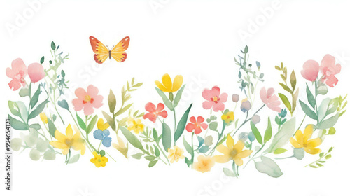 PNG Spring bouquet as divider watercolor graphics painting pattern.