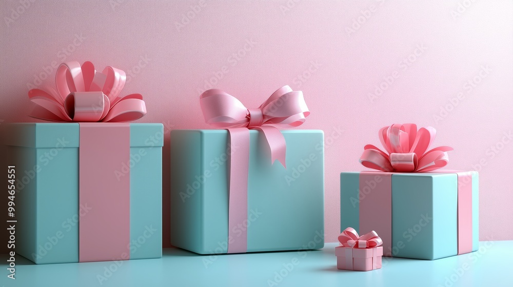 Obraz premium pastel color Christmas presents with light blue and pink background for special events such as birthday party mockups or Valentine's Day sales