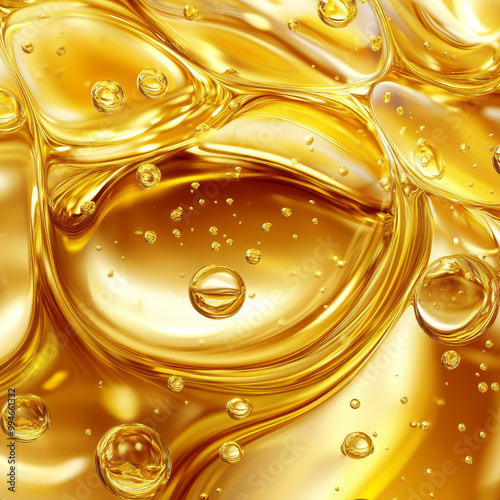 Golden oil liquid background. Template cosmetic products with oil Q10. Olive oil. Vegetable oil background.
