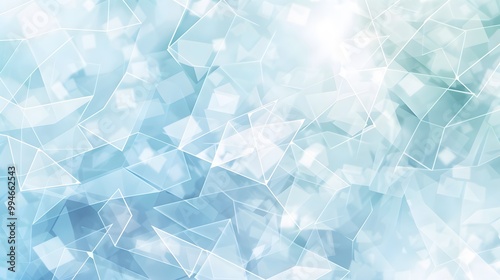 Abstract Digital Background with Transparent Overlapping Geometric Shapes in Soft Blue and White Tones.