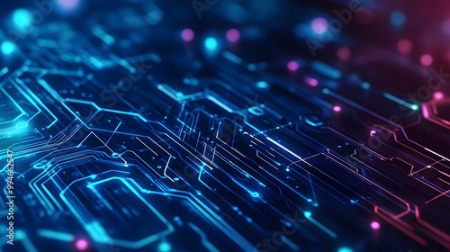 Complex Digital Circuit Board with Interconnected Blue Lines and Glowing Nodes Representing Advanced Technology.