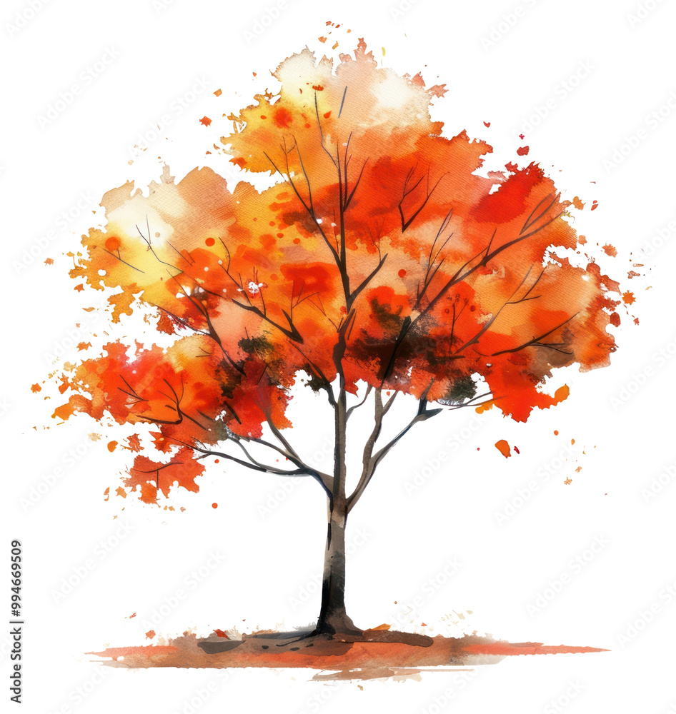 Fototapeta premium PNG Watercolor illustration of autumn tree painting art colorful.