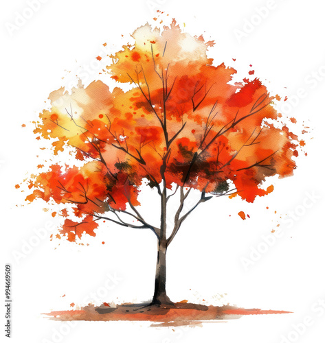 PNG Watercolor illustration of autumn tree painting art colorful.