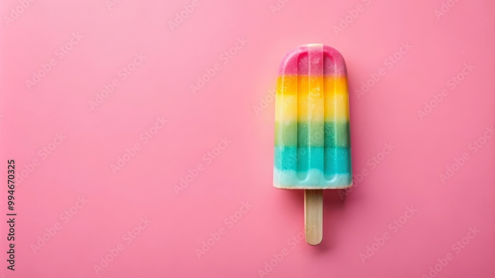 Colorful rainbow popsicle melting on pink background in summer Colorful rainbow popsicle melting on pink background in summer