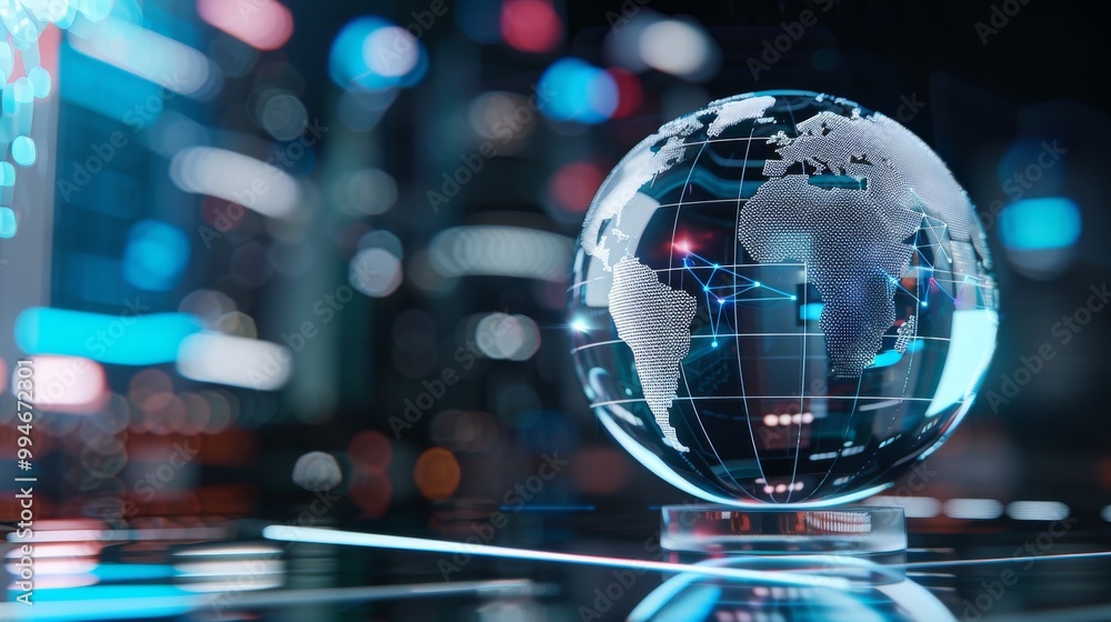 Globe with digital grid design on a futuristic background Globe with digital grid design on a futuristic background
