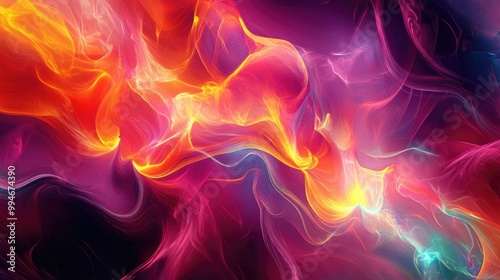 Beautiful vibrant flame effects with bright colors, using innovative digital art techniques to create a dynamic, abstract composition