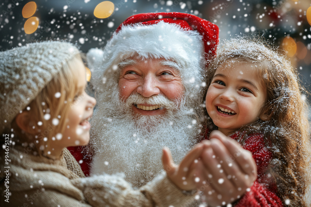 children playing with snow and santa claus children playing with snow and santa claus