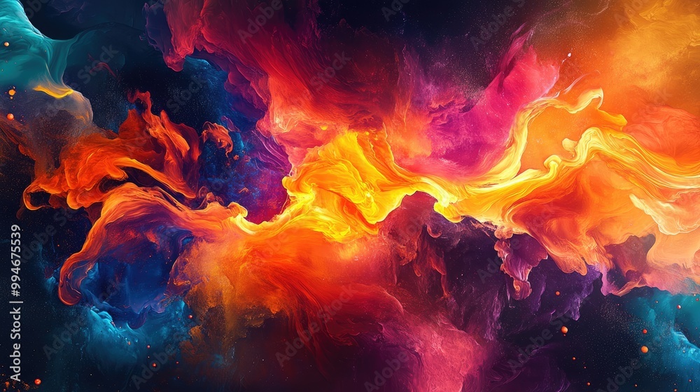 Fototapeta premium Stunning dynamic flame effects in vibrant colors, creating a bold and abstract composition with cutting-edge digital art techniques