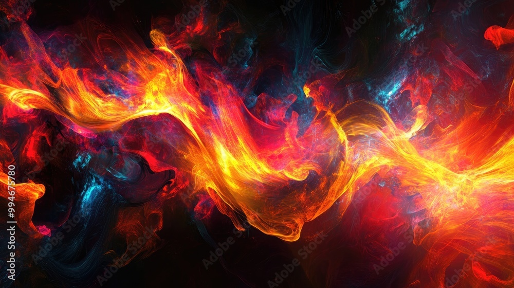 Fototapeta premium Vibrant dynamic flame effects, using innovative digital art techniques to create a bold abstract design with bright, striking colors