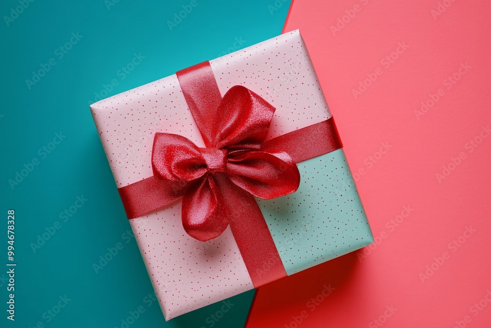 Stunning Gift Box Wrapped in Colorful Paper and Ribbon Stunning Gift Box Wrapped in Colorful Paper and Ribbon