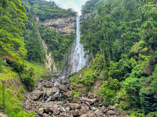 Waterfall coming down a mountain in Japan
