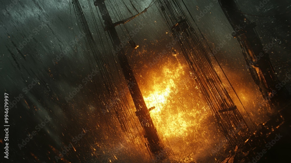 St Elmo's fire dancing on ship masts during a violent ocean storm St Elmo's fire dancing on ship masts during a violent ocean storm