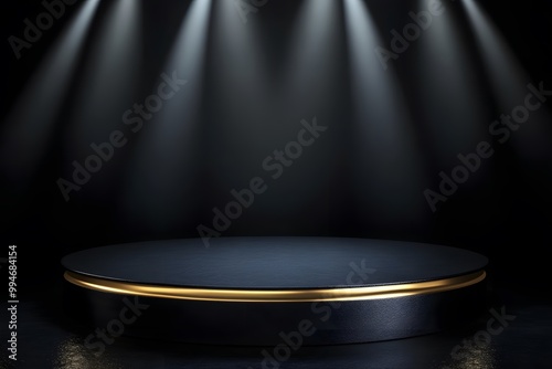 Wallpaper Mural Black Platform with Golden Edge Under Spotlights Torontodigital.ca
