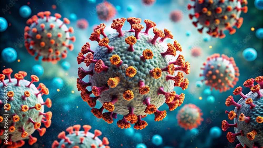Coronavirus cells, a deadly disease, floating in an infected body Coronavirus cells, a deadly disease, floating in an infected body