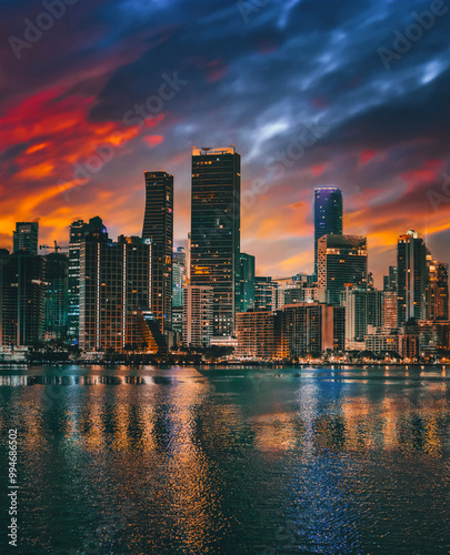Fototapeta Naklejka Na Ścianę i Meble -  city skyline at night miami Florida 