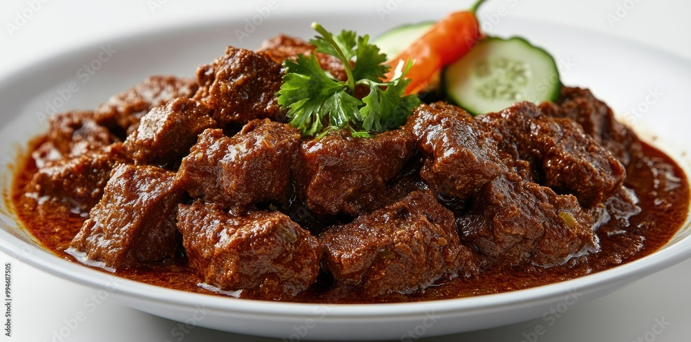 Stewed Beef Cubes in Rich Brown Gravy with Garnish Stewed Beef Cubes in Rich Brown Gravy with Garnish