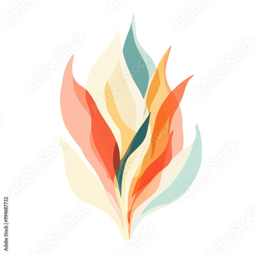 Colorful, abstract leaves design on a white isolated background. transparent background.