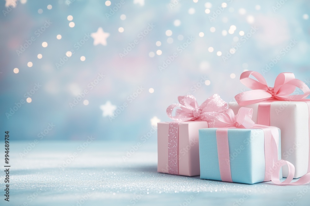 pastel color Christmas presents with light blue and pink background for special events such as birthday party mockups or Valentine's Day sales pastel color Christmas presents with light blue and pink background for special events such as birthday party mockups or Valentine's Day sales