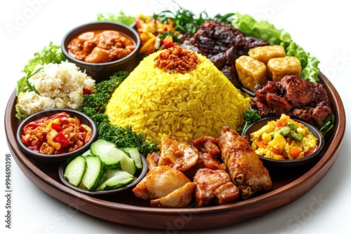 Indonesian Nasi Kuning with Various Side Dishes