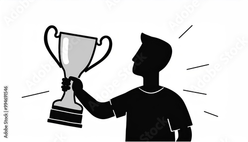 silhouette of man holds champions cup trophy vector design. success concept. Champion cup winner trophy