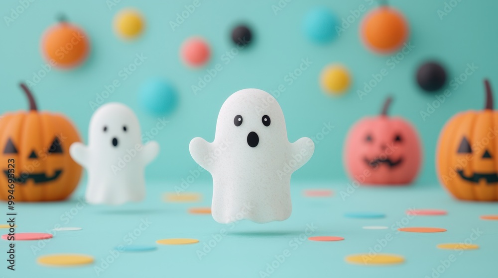 Cute Ghost and Pumpkins Halloween Background Cute Ghost and Pumpkins Halloween Background