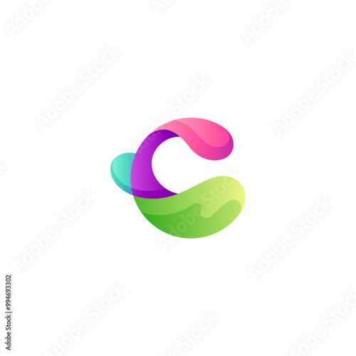 Abstract letter C logo with colorful 3d design style