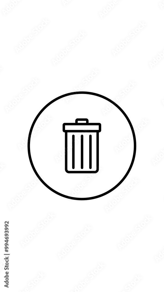 Title Trash Can line icon inside circle, delete, throw away, black outline, line icons vertical video animation. Title Trash Can line icon inside circle, delete, throw away, black outline, line icons vertical video animation.