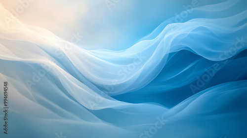 beautiful abstract image featuring flowing, translucent waves in shades of blue and white, evoking sense of calm and serenity.