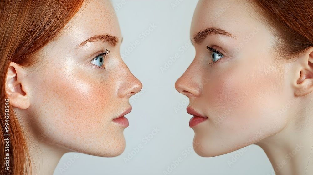 Rhinoplasty journey, with a crooked nose before surgery and a perfectly straight, harmonious nasal profile after successful surgery Rhinoplasty journey, with a crooked nose before surgery and a perfectly straight, harmonious nasal profile after successful surgery