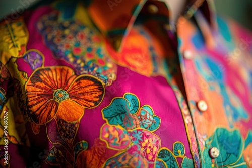 A man is wearing a colorful shirt with flowers on it, generative ai image