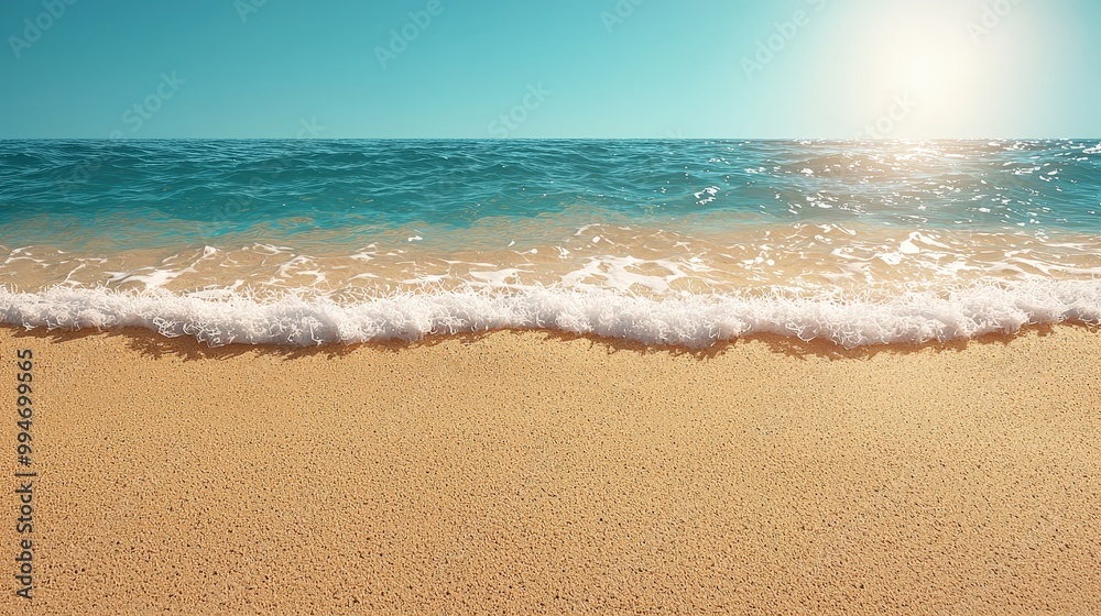 Calm Ocean Waves Crashing on Sandy Beach Under Sunny Sky Calm Ocean Waves Crashing on Sandy Beach Under Sunny Sky